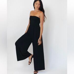 Fighting Eel Ava Sky Black Strapless Lolita Jumpsuit Small Modal knit